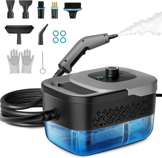 Steam Cleaner, Portable Steam Cleaner for Home with 1800W High Pressure, 15s Heat-Up,1600ML Large Tank, Handheld Steam Cleaner for Cleaning Upholstery, Tile, Car, Bathroom, Grout, Floor (Black)