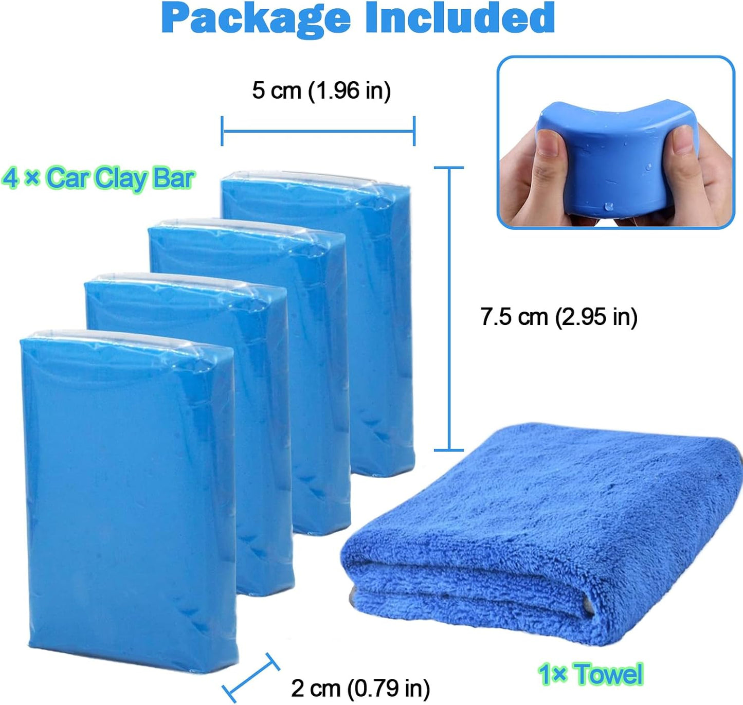 Car Clay Bar 4 Pack 400g, Premium Grade Clay Bars Auto Detailing Magic Clay Bar Kit with Towel Clay Bar Cleaner with Washing and Adsorption Capacity for Car Wash Car Detailing Clean,RV,Glass Cleaning