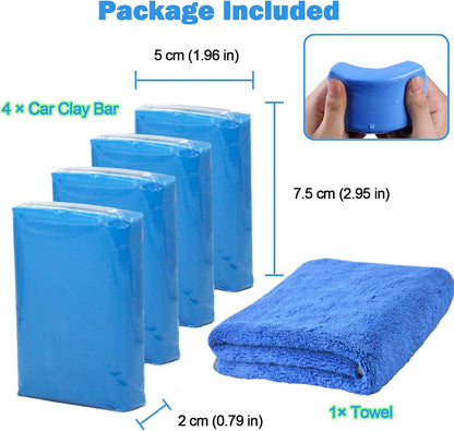 Car Clay Bar 4 Pack 400g, Premium Grade Clay Bars Auto Detailing Magic Clay Bar Kit with Towel Clay Bar Cleaner with Washing and Adsorption Capacity for Car Wash Car Detailing Clean,RV,Glass Cleaning