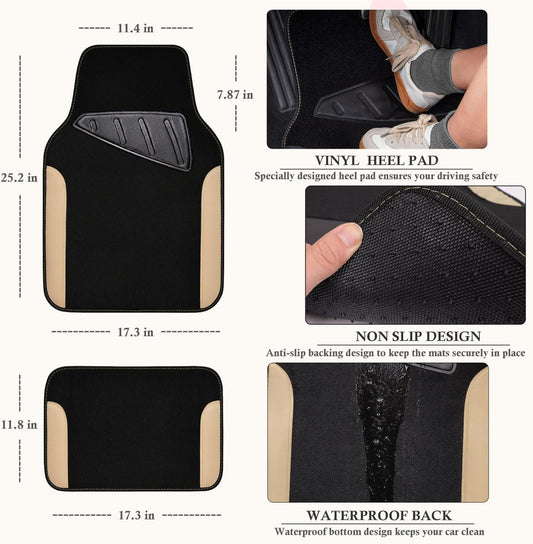 CAR PASS Rainbow Waterproof Universal Fit Faux Leather Car Carpet- Anti-Slip Nibbed Backing Floor Mats for SUV, Vans,Sedans,Trucks, Automotive Set of 4 for Women (Black with Red)
