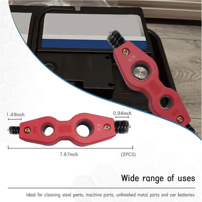 Dickno Car Battery Terminal Cleaning Brush, 4 in 1 Anti-Rust Auto Battery Cleaner with Steel Wire, Universal Vehicle Battery Terminals Machine Parts Cleaning Tool Accessories (Red)
