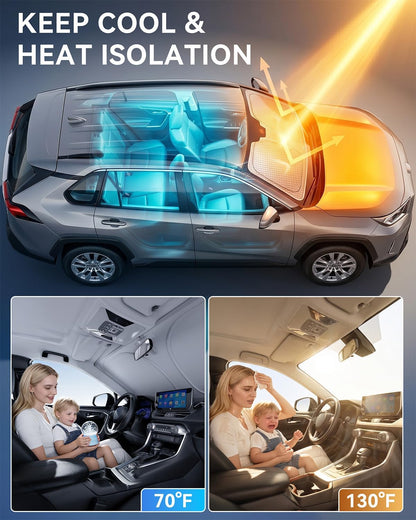 helloleiboo Graphene Car Windshield Sun Shade Car Sun Shade for Windshield with Heat Absorption Coating Foldable Design with UV Protection to Keep Your Car Interior Cooler Silver (X-Large-61 × 34 in)
