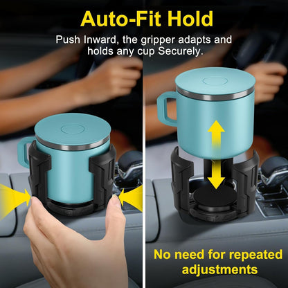 Cup Holder Expander (Adjustable Holder & Base, Auto-Fit Hold, One Button Open), Car Cup Holder Expander for Yeti, Hydro Flask, Nalgene, Owala, Bottles in 2.6"- 4.8" (Black, 1 Pack)