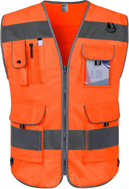 TCCFCCT Safety Vest for Men Women 9 Pockets High Visibility Vest for Safety, Reflective Work Vest with Reflective Strips, Meets ANSI/ISEA Standards, (Yellow, Large)