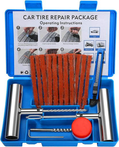 BETOOLL Tire Repair Kit, 24 Pcs Professional Heavy Duty Universal Emergency Flat Tire Repair Kit to Fix Punctures, for car Motorcycle, Truck, Golf Cart, ATV, Tractor, ARB, RV, SUV, Trailer etc.