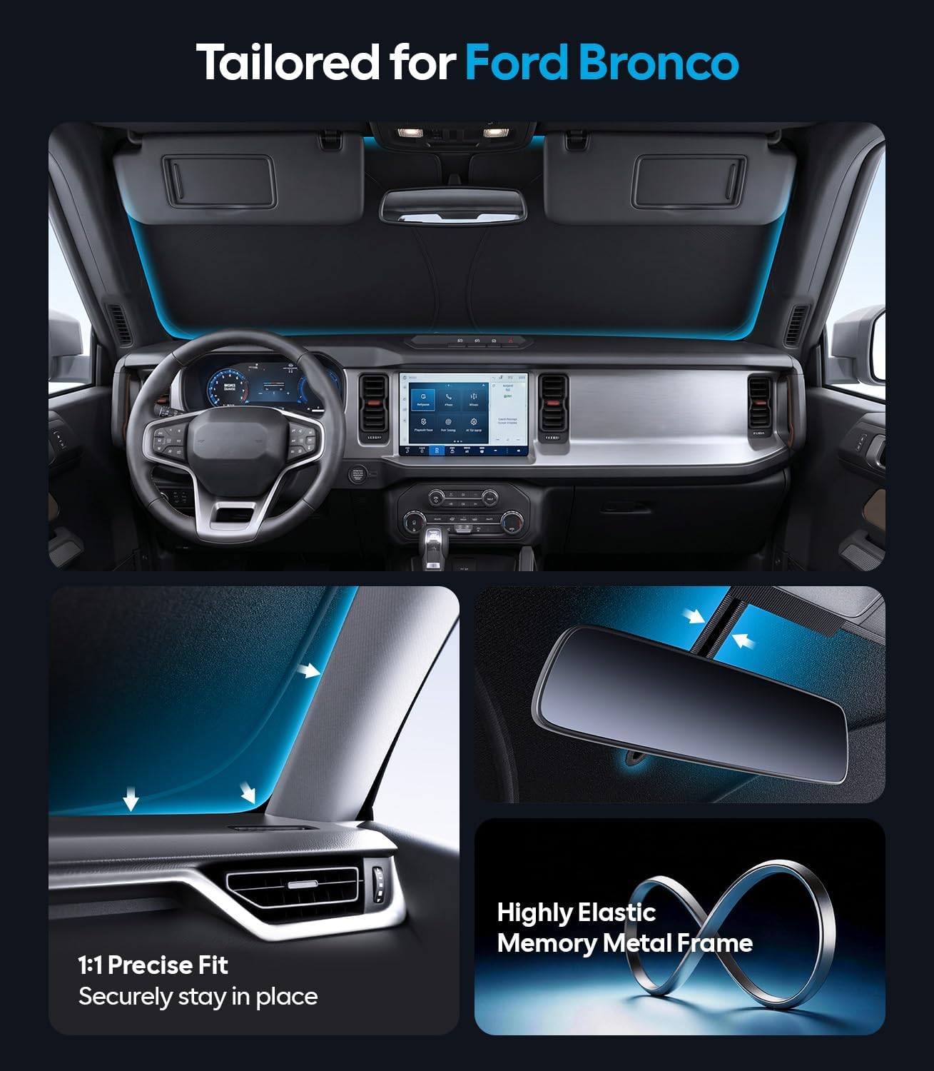 Wigoo Tesla New Model Y Accessories Windshield Sunshade [OEM Design, 100% Sun Blockage] Foldable Heat Insulation Sunshade with Storage Bag, for Model Y 2020~2026 (Juniper), Silver Coating - Colors B