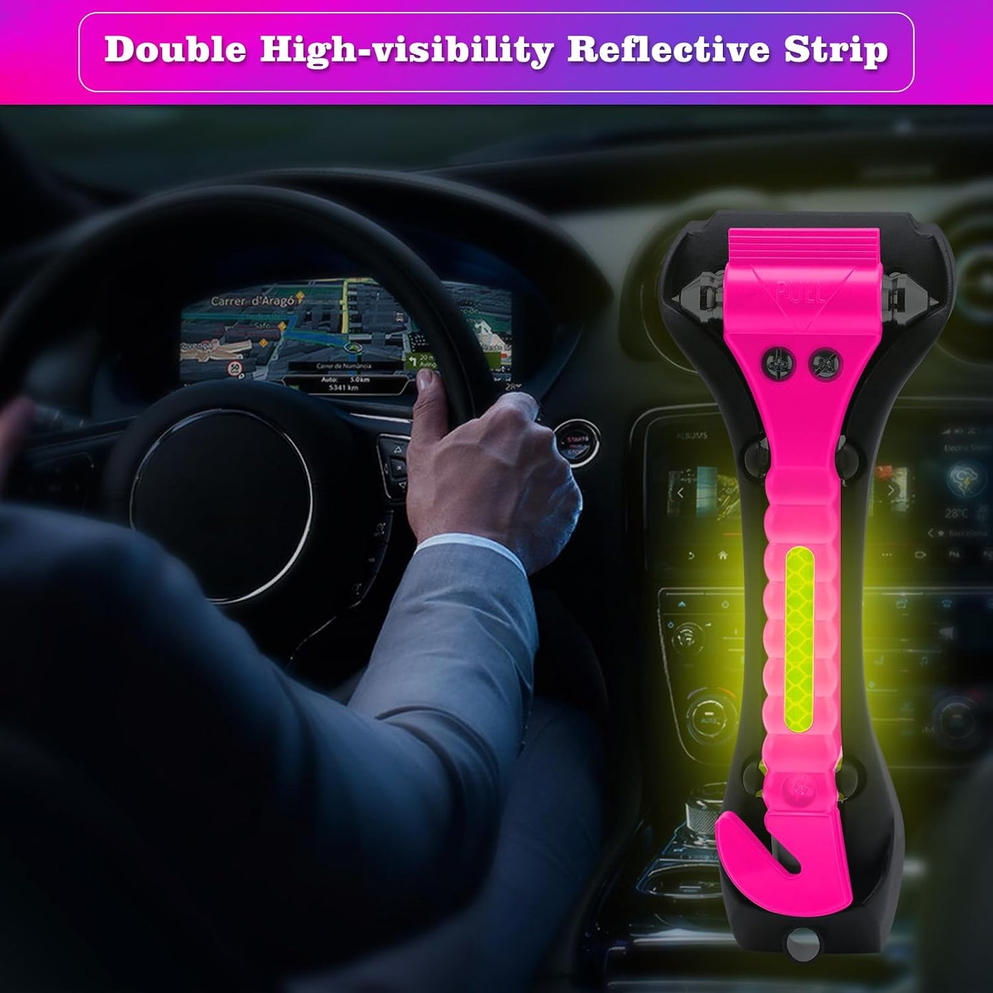 THINKWORK Car Safety Hammer, 3-in-1 Emergency Escape Tool with One Second Window Breaker and Seat Belt Cutter, Safety Emergency Car Escape Tool for Car, Office, Home, Black