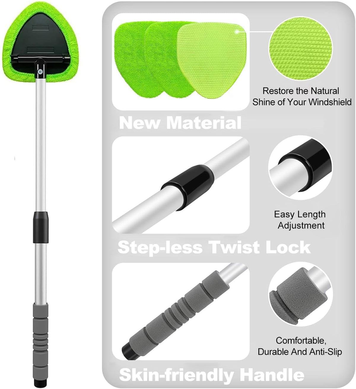 XINDELL 24-inch Windshield Cleaner Tool – Upgrade Large Head Car Interior&Exterior Window Cleaning Kit with Extendable Handle & 4 Microfiber Pads, Auto Wiper Brush for Car, Trucks, SUVs, RVs & Home