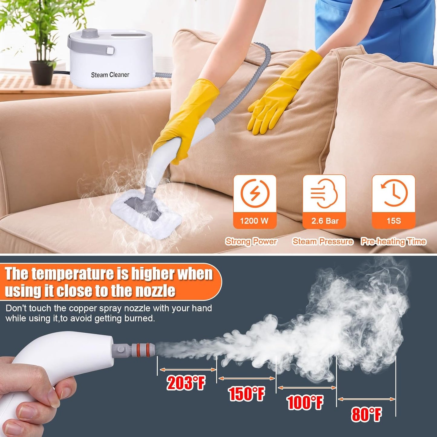 Foandbevi 7 in 1 Steam Cleaner 2500W High Pressure Steamer for Cleaning, Car Steamer Handheld Steam Cleaner for Home Use, Hardwood Floor Steam Cleaner for Upholstery, Kitchen, Bathroom, Grout