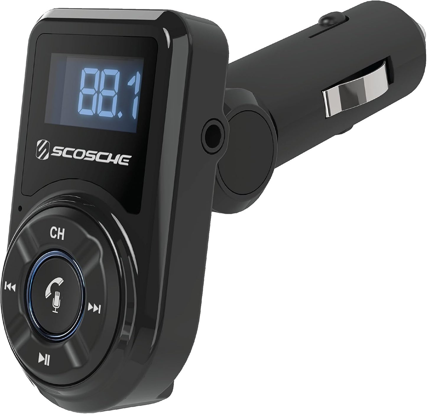 Scosche BTFM9 FM Bluetooth Transmitter Car, Dual 12W USB-C and USB-A Charging Ports, Fast Type C Car Charger, Wireless Radio Bluetooth Adapter, Hands-Free Kit for Calls, Siri and Google Assistant