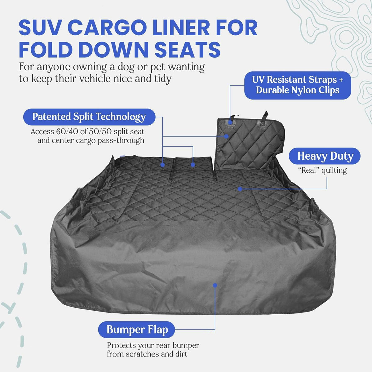 4Knines Split Cargo Liner for SUV – For Dogs & Pets, Heavy-Duty, Waterproof Trunk Mat & Cargo Cover – Fits 60/40 Split Bench & Armrest Pass-Through – Machine Washable, Non-Slip, Durable (Large, Black)