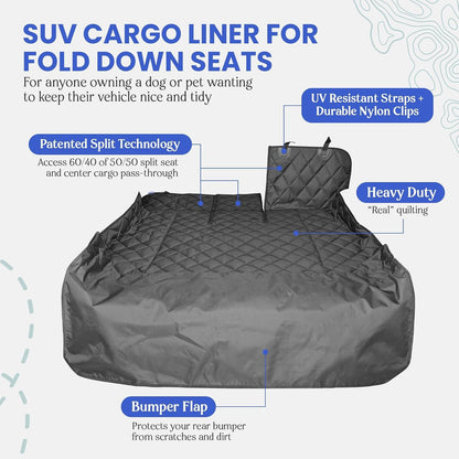 4Knines Split Cargo Liner for SUV – For Dogs & Pets, Heavy-Duty, Waterproof Trunk Mat & Cargo Cover – Fits 60/40 Split Bench & Armrest Pass-Through – Machine Washable, Non-Slip, Durable (Large, Black)