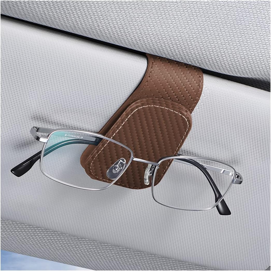 AICEL Sunglasses Holders for Car Sun Visor, Leather Eyeglasses Hanger Mounter, Magnetic Glasses Holder and Ticket Card Clip, Auto Interior Accessories Universal for SUV Pickup Truck