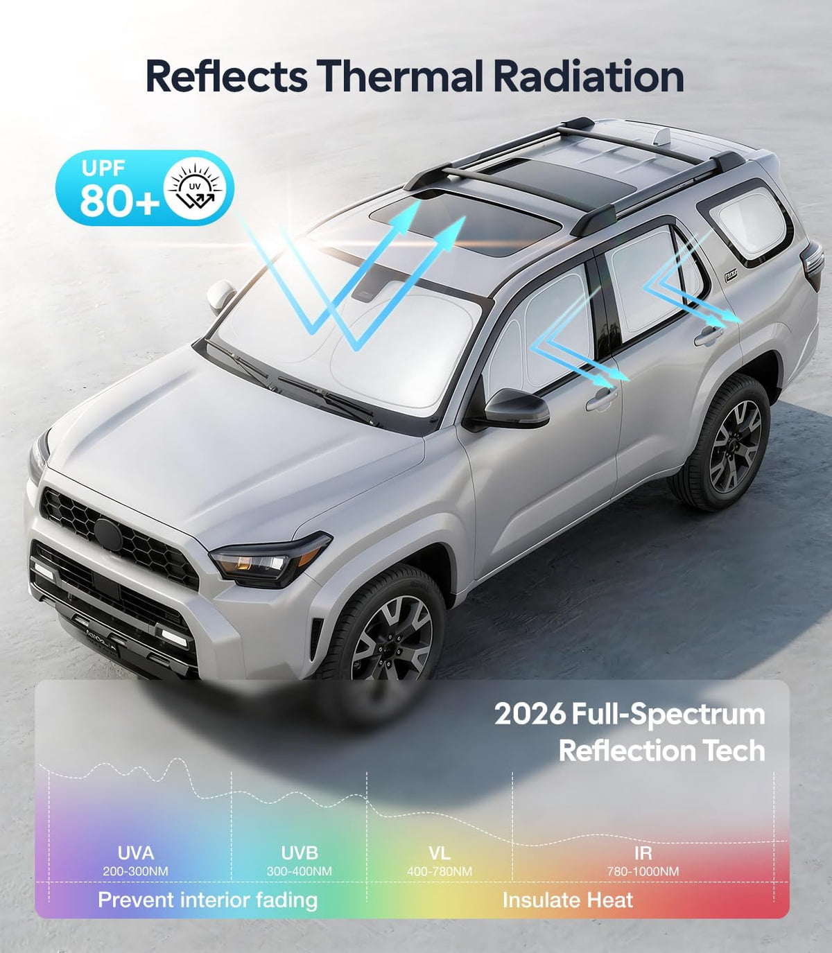 Wigoo 2026 Upgrade 8PCS Full Set Window Sunshade for Toyota 4Runner 2010-2024 [7-Layer Cooler & Blacker, Ice-Crystal Tech] with Windshield for Sun Block, Baby, Camping, Privacy Napping, Relax