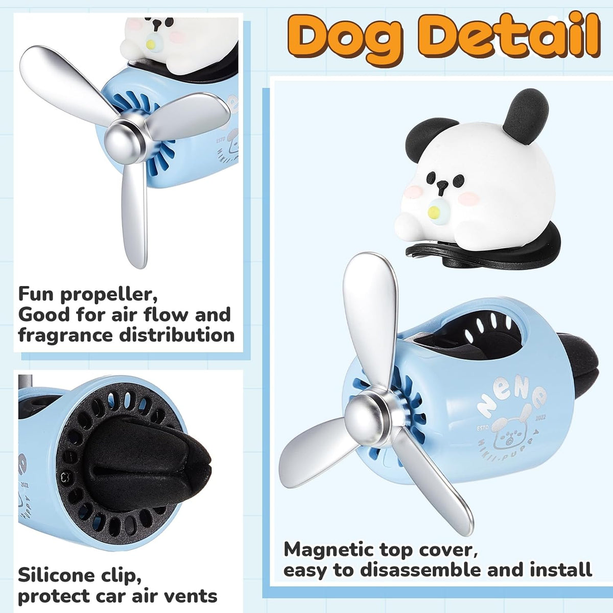 Tallew Car Air Freshener Cute Duck Car Vent Clip Diffuser with Rotating Propeller Outlet Vent 2.5" x 2.4" x 2.1" Easy to Install Included 2 Scents Aroma Tablets Aromatherapy Ornament Auto Accessories