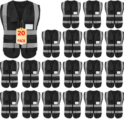 Safety Vests 20 Pack,Hi Vis Construction Vest with 5 Pockets and Zipper,Reflective Vest for Men Women Work One Size