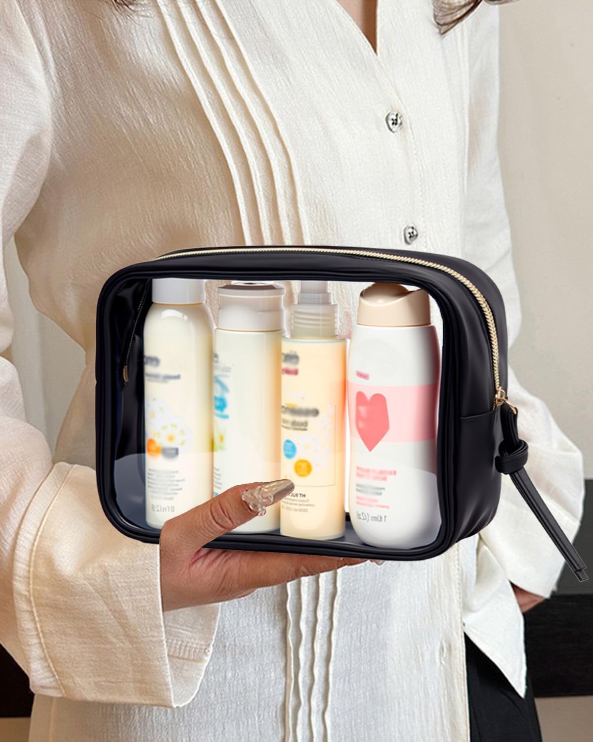 3Pcs Travel Clear Makeup Bag Set for Women, Transparent Toiletry Bag with Zipper Portable Makeup Pouch Organizer Waterproof Small Cosmetic Bag Compact Car Bag Organizer Car Accessories (White Set)