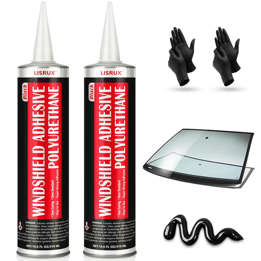 [2 Pack] Polyurethane Windshield Adhesive, Windshield Sealant Black - High Bond Strength, Quick Curing & Weather Resistant Automotive Glass Glue for Vertical & Overhead Application, 310ml