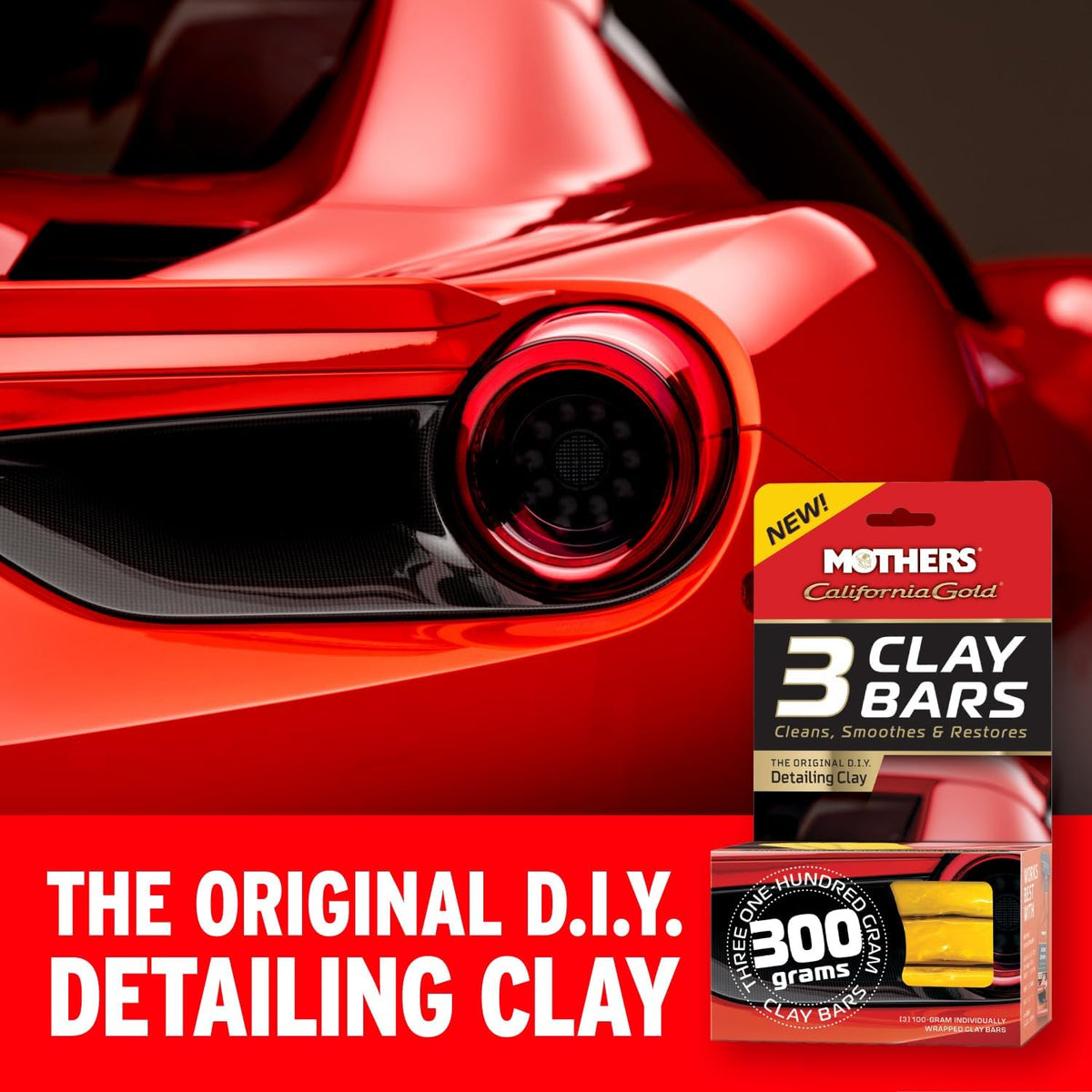 Mothers California Gold 3 Clay Bars, 3 100-gram — Removes Overspray, Brake Dust, Bugs & More, Restores Smooth, Brilliant Finish to Paint, Chrome, Glass & Plastic, Safe & Easy to Use (07242)