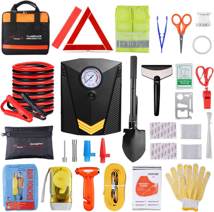 Vetoos Car Roadside Emergency Kit with Jumper Cables, Auto Vehicle Safety Road Side Assistance Kits, Winter Car Kit Essentials for Women and Men, with Car Repair Tool Set, Folding Survival Shovel