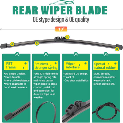 26" 16" 12" Windshield Wiper Blades Replacement for Toyota RAV4 2019 2020 2021 2022 2023 2024 2025 RAV 4 / Mazda 5 2006-2015 Premium All Weather Front Rear Wipers Set - OEM Quality (Pack of 3) - Colors D