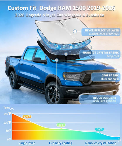 for Toyota Tacoma 2016-2023 2024 2025 2026 Sun Shade Sunshade Windshield Cover - 4 Layers Front Window Shade Custom Fit Tacoma 2Dr 4Dr Pickup Sun Visor 240T Shade Blocks UV Rays Car Accessories - Colors C