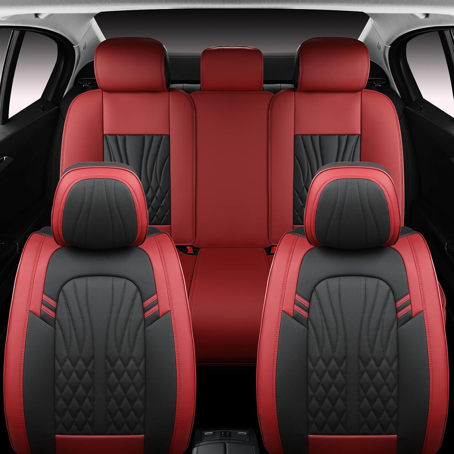 MINGBRON Leather Car Seat Covers,Car Seat Protector Waterproof,Seat Covers Full Set, Car Seat Protectors 5 Seats,Automotive Seat Covers Fit Most Cars Wine Red
