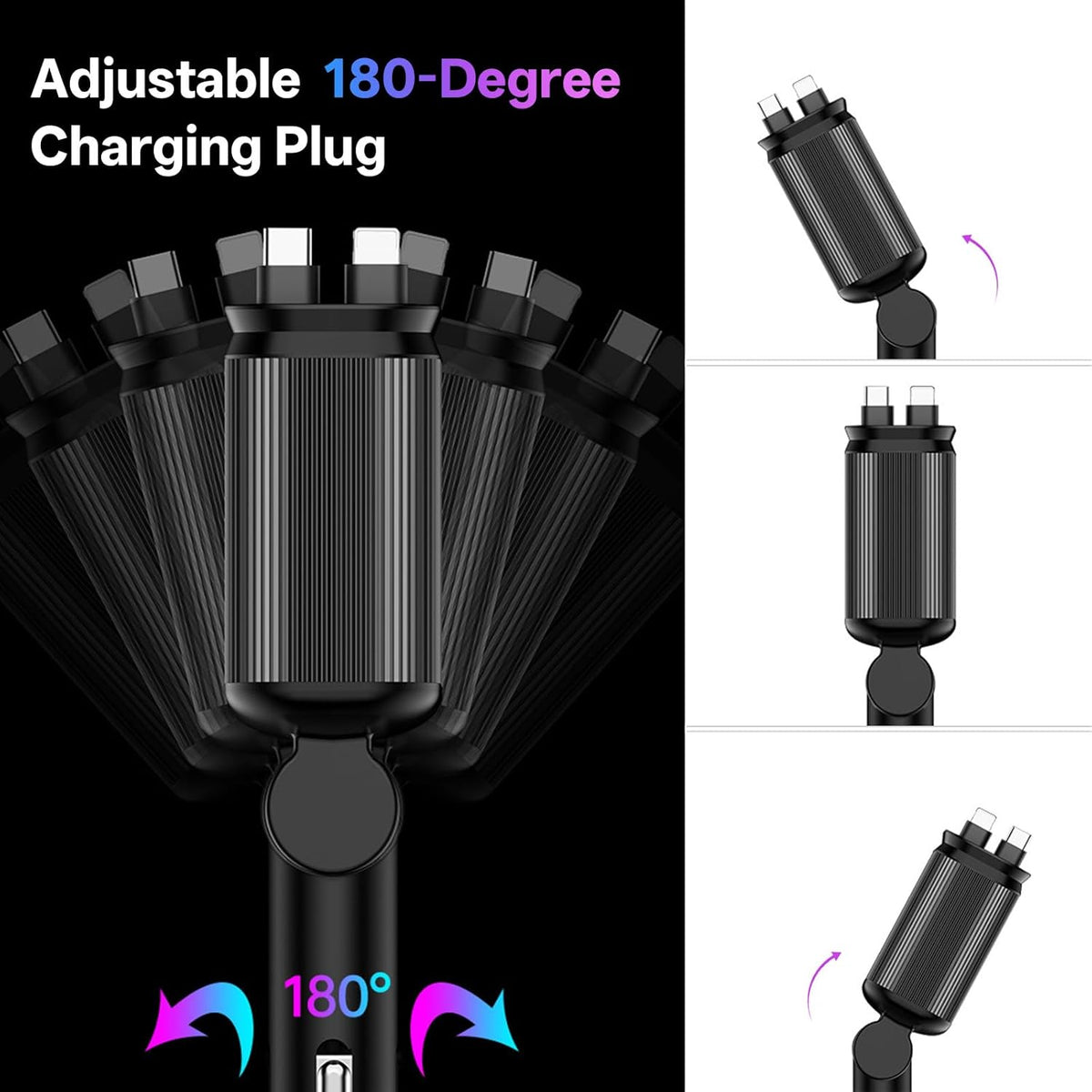 BERTHALESS Retractable Car Charger, 4 in 1 Fast Charging Car Charger with USB-C & USB-A, Compatible with iPhone 17/16/15/14/13/12/11,Galaxy,Pixel,Car Accessories Gifts for Fathers Day,Husband,Men,Dad