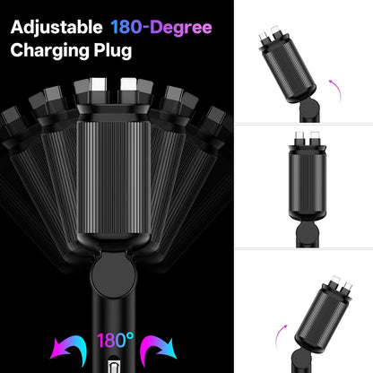 BERTHALESS Retractable Car Charger, 4 in 1 Fast Charging Car Charger with USB-C & USB-A, Compatible with iPhone 17/16/15/14/13/12/11,Galaxy,Pixel,Car Accessories Gifts for Fathers Day,Husband,Men,Dad