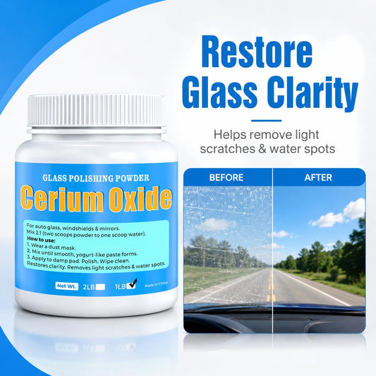 Cerium Oxide Glass Polishing Powder (1 lb) – 99% Pure White 1 Micron Glass Polish Compound for Windshield & Car Window Scratch Repair, Removes Wiper Marks & Water Spots