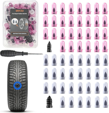 Tire Repair Rubber Nail Kit, Premium Spiral Screw-in Tire Plugs with 2 Sizes, Emergency Roadside Flat Tire Fix Tool for Car Truck Motorcycle Tractor ATV SUV - Fast Self Service Repair, 61 PCS