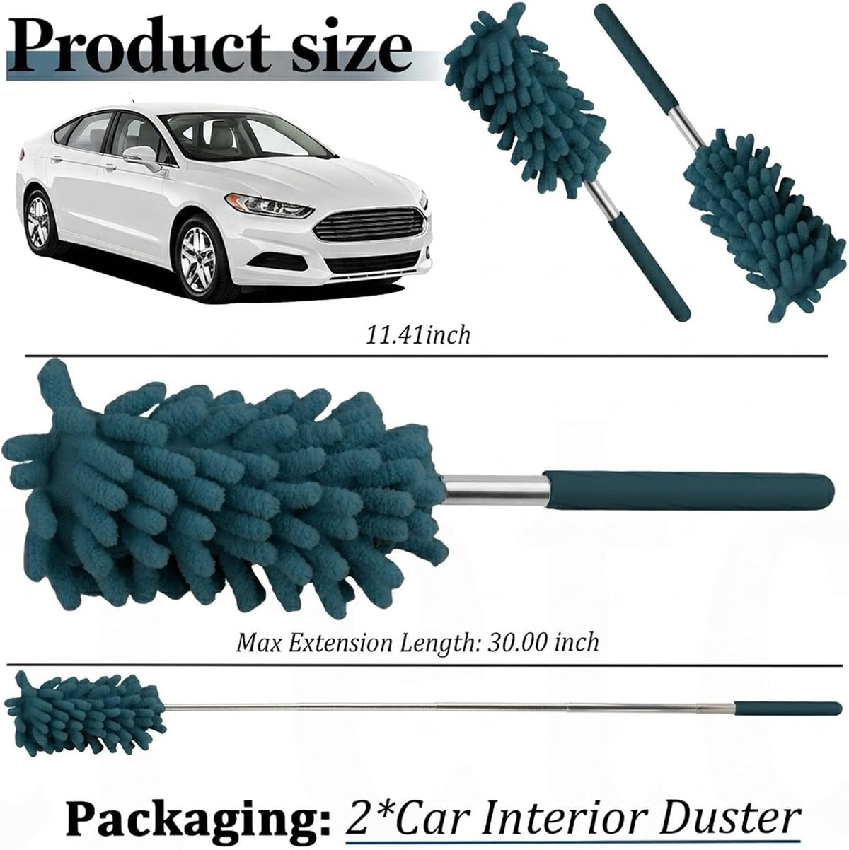 2PCS Car Duster Interior with Bendable Head & Retractable Extension Pole,Pink Microfiber Duster for Car Interior Detailing Cleaning,Universal Cars Interiors Dusters Cars Tools