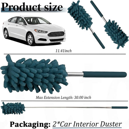 2PCS Car Duster Interior with Bendable Head & Retractable Extension Pole,Pink Microfiber Duster for Car Interior Detailing Cleaning,Universal Cars Interiors Dusters Cars Tools