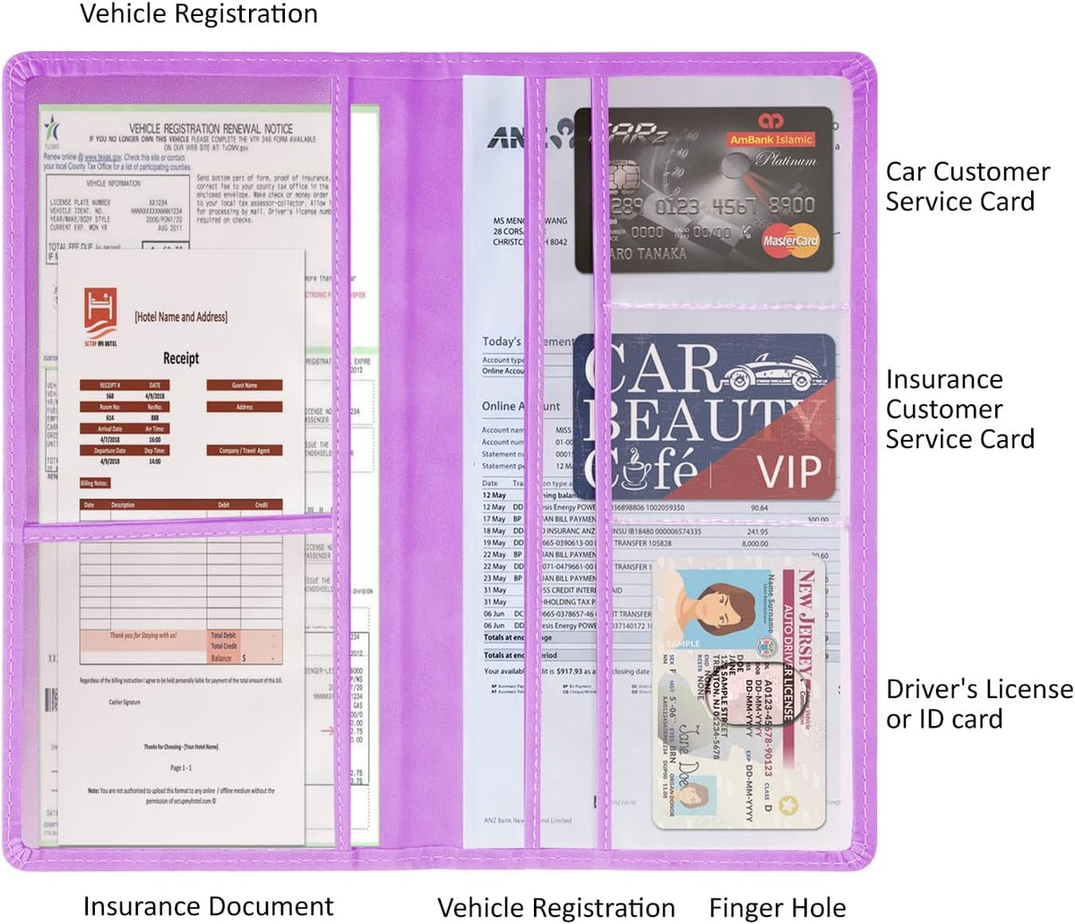Car Accessories Registration and Insurance Holder,Leather Essential Card Magnetic Shut Vehicle Glove Box Organizer Case for Auto Driver License Document Truck Motorcycle Boat Men Women,Black