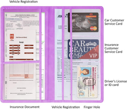Car Accessories Registration and Insurance Holder,Leather Essential Card Magnetic Shut Vehicle Glove Box Organizer Case for Auto Driver License Document Truck Motorcycle Boat Men Women,Black