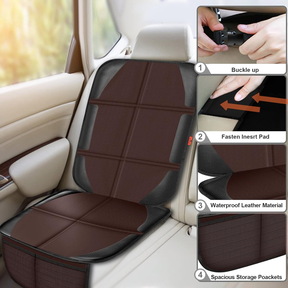 XHYANG Car Seat Protector,Auto Car Seat Protectors Baby Carseat Waterproof & Durable 600D Fabric for Child Baby Car Seat Mat Vehicle Pet Cover 2 Storage Pockets (2 Pack)