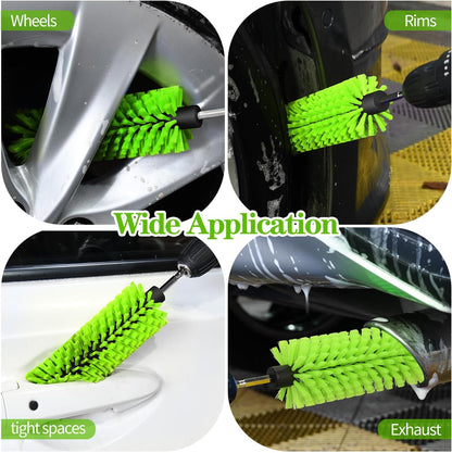 Drill Brush for Car Wheel and Bottle, Highly Dense and Durable Car Cleaning Brush for Wheels, Rims, Engines, Exhaust, Bottle