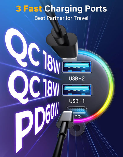 JOYROOM 96W FM Transmitter Bluetooth 6.0 Car Adapter Aux with 3 Charging Ports【PD 60W & 2 * 18W】【Air Vent Installation for Safe】 Deep HiFi Bass Player Wireless Radio Fun Car Accessories Gift Set
