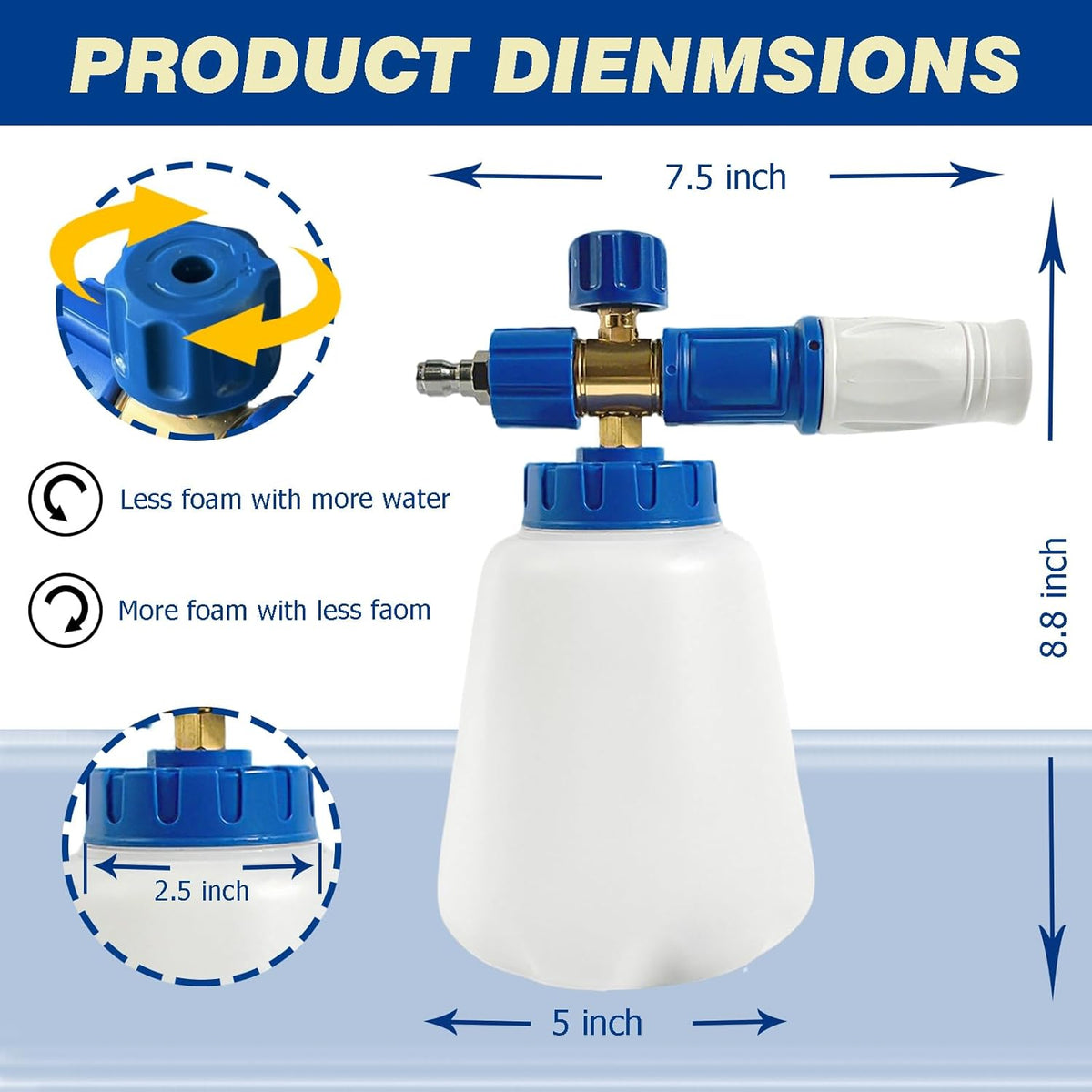 ESP Foam Cannon Snow Foam Lance Pressure Power Jet Washer Quick Release Adjustable Nozzle with 1 Liter Bottle Washing Mitts 1 Towel