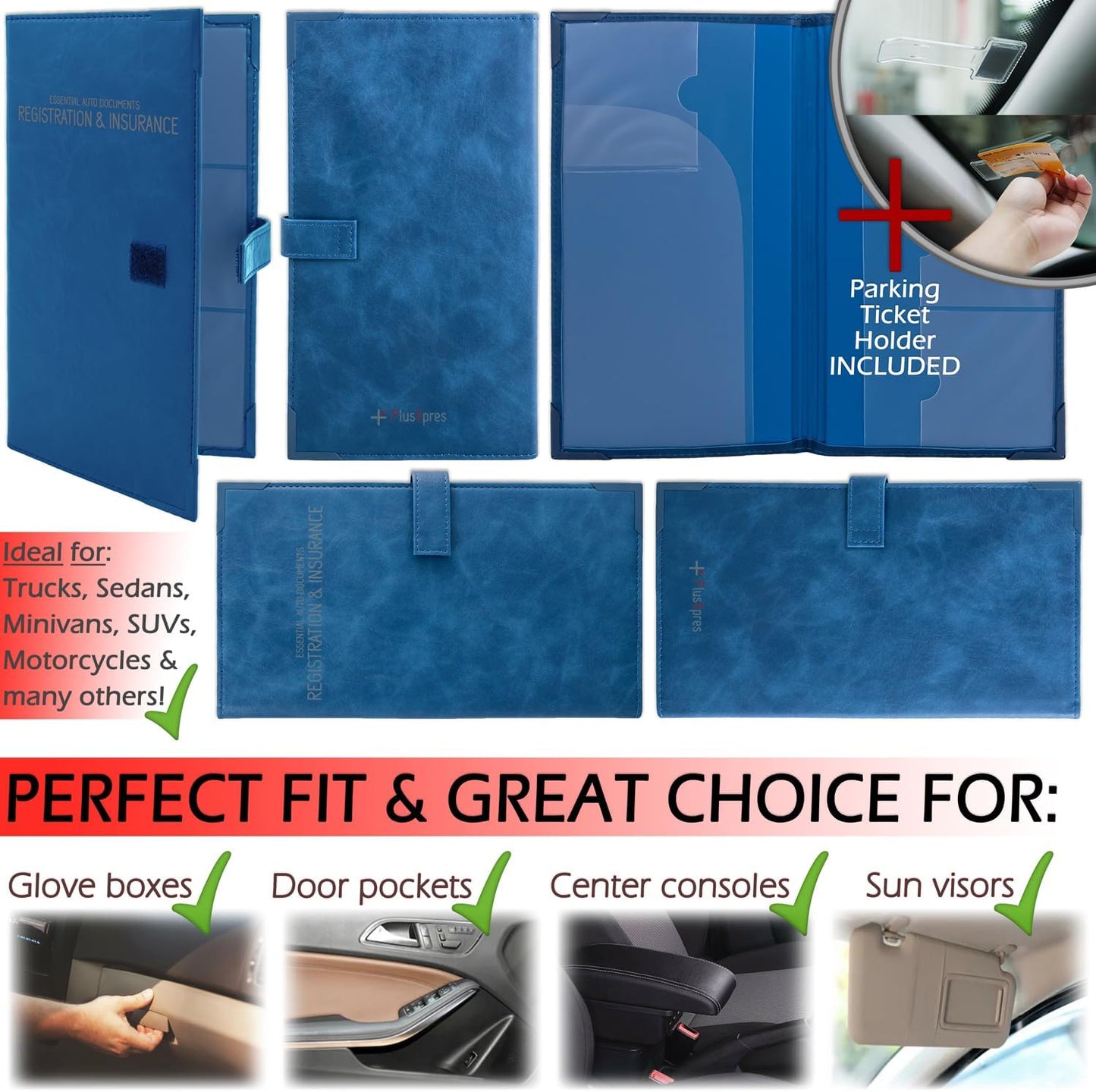 Auto Insurance and Registration Card Holder - Vehicle Glove Box Document Organizer - Car Essential Paperwork Holder for DMV, AAA, Contact Information Cards - Premium PU Leather Wallet Case - Black