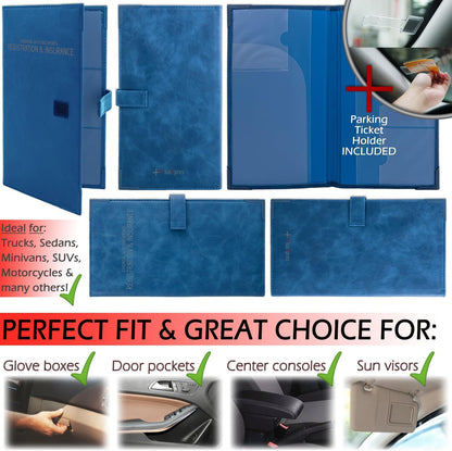 Auto Insurance and Registration Card Holder - Vehicle Glove Box Document Organizer - Car Essential Paperwork Holder for DMV, AAA, Contact Information Cards - Premium PU Leather Wallet Case - Black