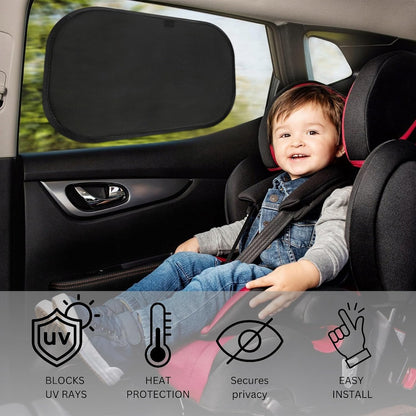 luxail Car Window Shades for Baby 19” x 12” (2 Pack) Cling, Blocks 99.98% UVR, Sun Shade Blocker, Glare Shield Protection, Side Car Window Screens, Mesh Window Shades for Baby, Black