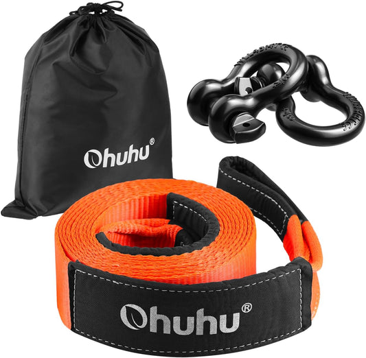Ohuhu Heavy Duty Tow Straps Recovery Kit 3" x 30ft, 31,944 lbs Break Strength, Triple Reinforced Loop, Protective Sleeves, Tow Strap Heavy Duty with 3/4" D-Ring Shackles for Truck, Jeep, SUV, ATV