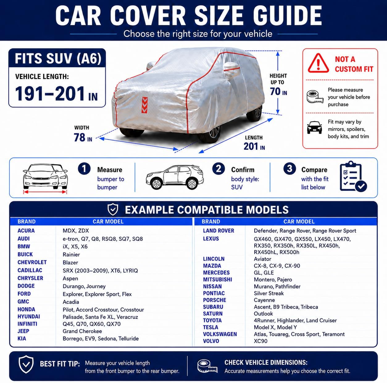 Car Cover for Sedan, Waterproof All Weather Heavy Duty, 360° Underbody Wrap Windproof Design, Quick Install Outdoor Vehicle Cover, Fits 186-193 in