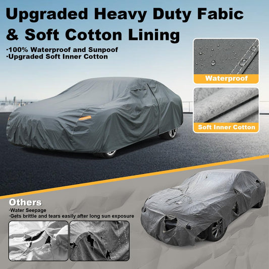 GUNHYI 16 Layers Car Cover Waterproof All Weather, Heavy Duty Outdoor Car Cover Universal Fit Sedan Toyota Camry, Tesla Model 3, Honda Accord, Nissan Altima, Kia K5/Stinger, Hyundai Sonata etc.
