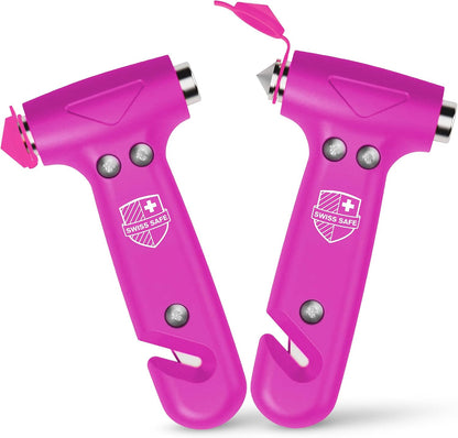 Swiss Safe 5-in-1 Emergency Car Safety Hammer – Car Window Breaker & Seatbelt Cutter, Heavy-Duty Escape Tool for Vehicle Emergencies and Auto Kits – Pink, 1 Pack