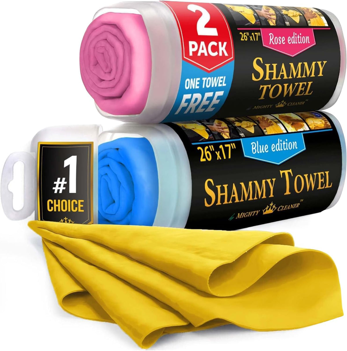 Premium 2pk +1 Free Shammy Cloth for Car Drying - 26"x17" - Super Absorbent Chamois Towel - Scratch-Free, Reusable & Soft Wash Cloth - Car Drying Towels