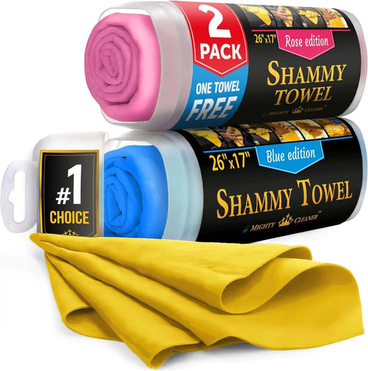 Premium 2pk +1 Free Shammy Cloth for Car Drying - 26"x17" - Super Absorbent Chamois Towel - Scratch-Free, Reusable & Soft Wash Cloth - Car Drying Towels