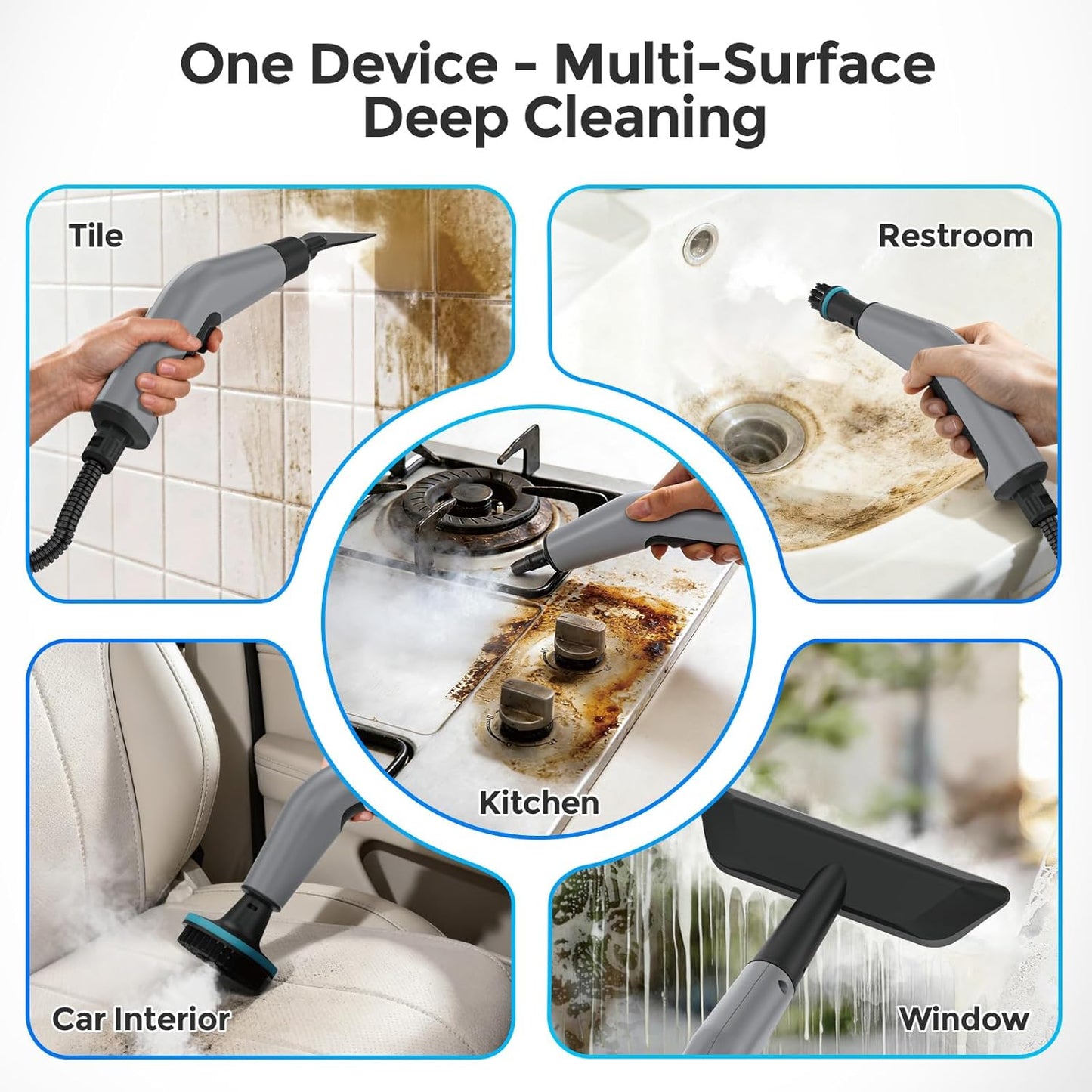 Steam Cleaner, Portable Steam Cleaner for Home with 1800W High Pressure, 15s Heat-Up,1600ML Large Tank, Handheld Steam Cleaner for Cleaning Upholstery, Tile, Car, Bathroom, Grout, Floor (Black)