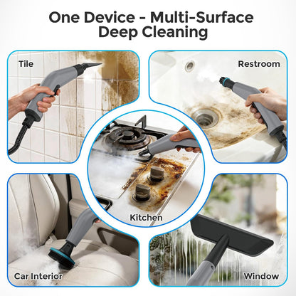Steam Cleaner, Portable Steam Cleaner for Home with 1800W High Pressure, 15s Heat-Up,1600ML Large Tank, Handheld Steam Cleaner for Cleaning Upholstery, Tile, Car, Bathroom, Grout, Floor (Black)
